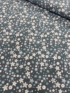 Grey and blue ditsy floral cotton fabric (wide) - 1/2 mtr