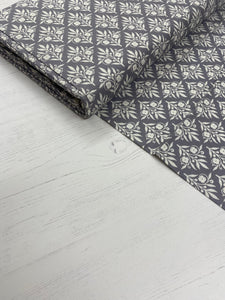 Floral Block Print Grey cotton fabric - 1/2 mtr