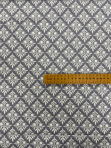 Floral Block Print Grey cotton fabric - 1/2 mtr