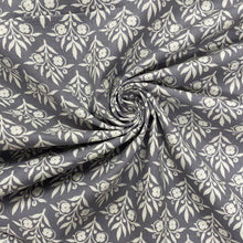 Load image into Gallery viewer, Floral Block Print Grey cotton fabric - 1/2 mtr