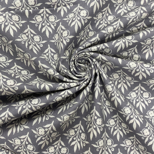 Floral Block Print Grey cotton fabric - 1/2 mtr