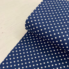 Load image into Gallery viewer, Navy Spot Wide Cotton Fabric - 1/2 mtr