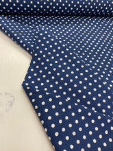 Load image into Gallery viewer, Navy Spot Wide Cotton Fabric - 1/2 mtr