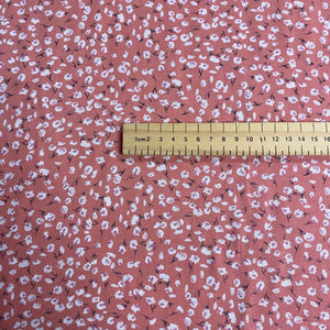 Salmon Pink and White Ditsy Floral Viscose Fabric - 1/2mtr
