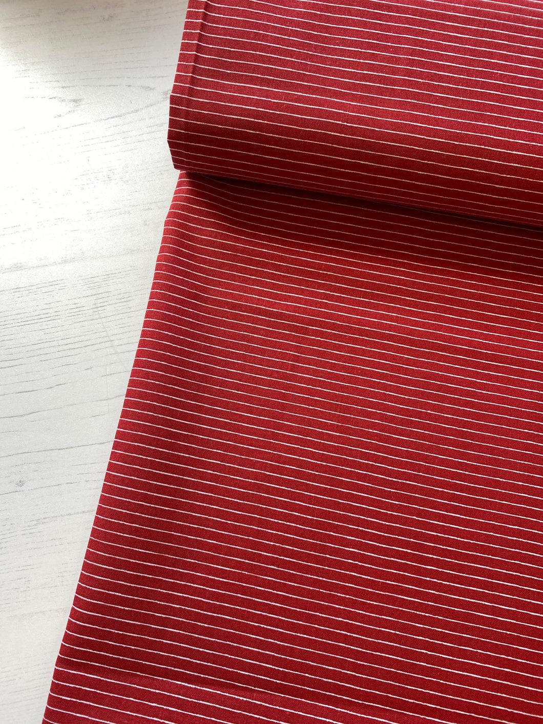 Red and white pin stripe cotton fabric - 1/2m