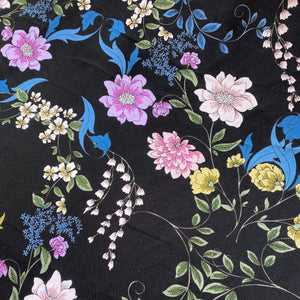 Black Floral Viscose Fabric x 1/2 metre