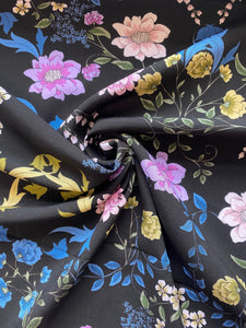 Black Floral Viscose Fabric x 1/2 metre