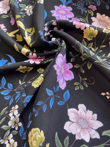 Black Floral Viscose Fabric x 1/2 metre