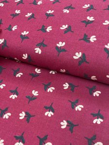 Cute Raspberry Coloured Floral Print Cotton Fabric - 1/2m