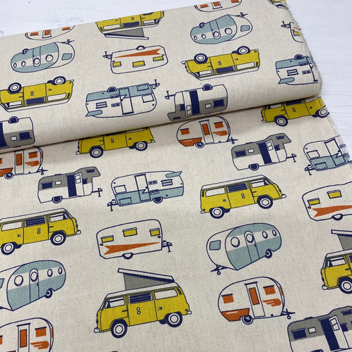 Retro Caravan Heavyweight Cotton Fabric - 1/2m